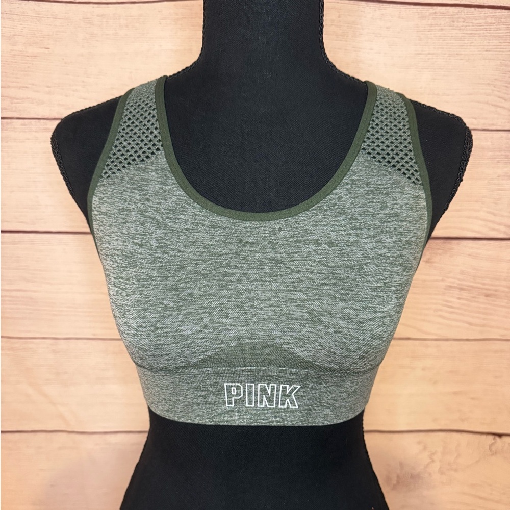 LIKE NEW PINK grey Sports Bra with mesh straps and thick band